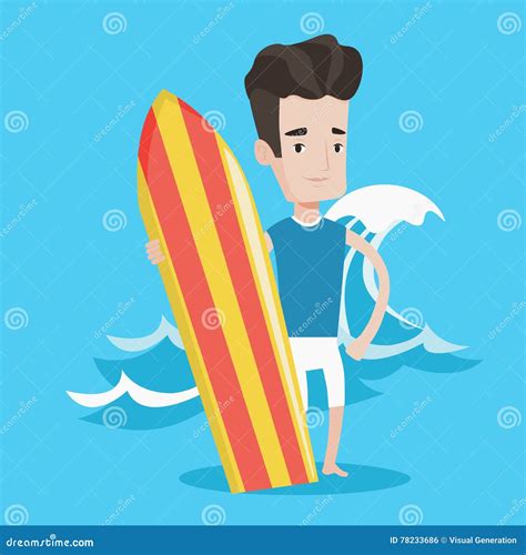 Surfer Holding Surfboard Vector Illustration Stock Vector