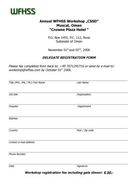 Fillable Online Delegate Registration Form Wfhss Fax Email Print