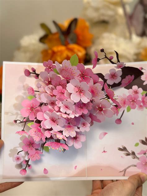 Cherry Blossoms Pop Up Card Mothers Day Greeting Card Birthday T