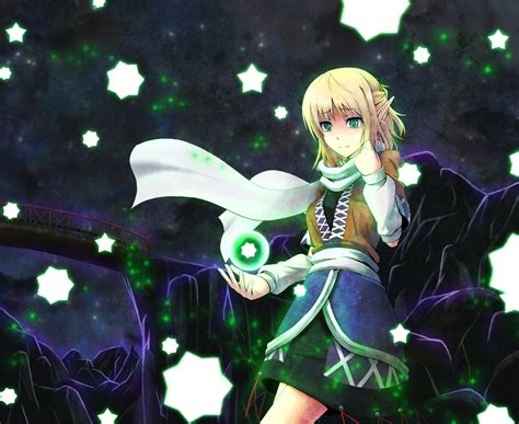 Blonde Hair Gayprince Green Eyes Mizuhashi Parsee Night Pointed Ears Scarf Short Hair Stars