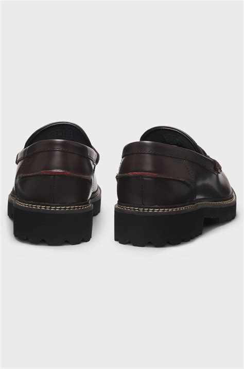 hugo leather loafers  lug outsole dark brown