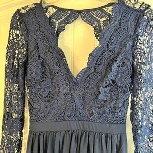 Lulus Dresses Lulus Awaken My Love Navy Blue Long Sleeve Lace Maxi