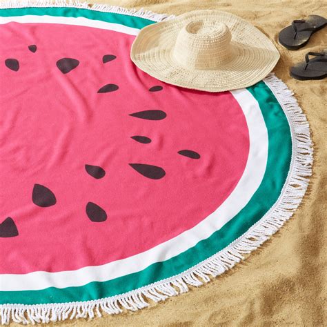 Great Bay Home Round Watermelon Beach Towels. 60" Round. 100% Zero ...