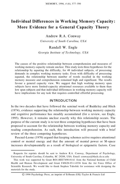 Pdf Individual Differences In Working Memory Capacity More Evidence