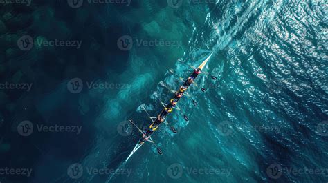 AI generated Aerial drone top ultra wide panoramic view of sport canoe