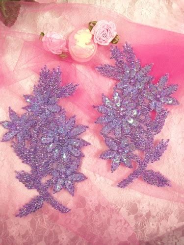 Lavender Mirror Pair Sequin Beaded Appliques