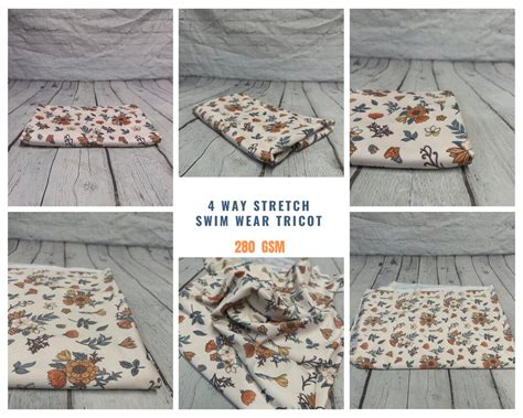 Way Stretch Print Spandex Fabric By The Yard Tricot Swim Wear Bikini Boho Neutral Floral Multi