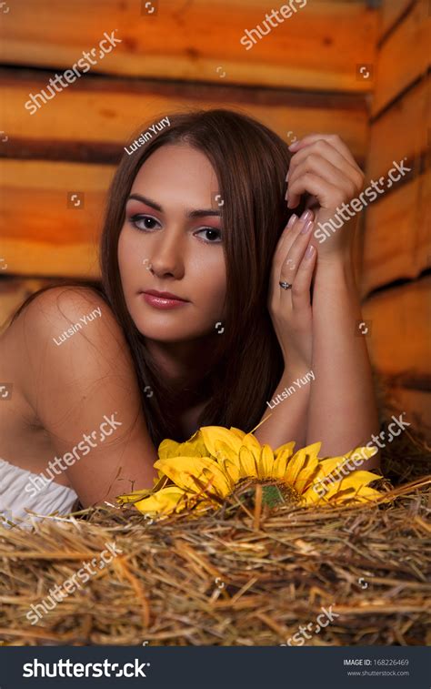Gorgeous Brunette Long Legs Posing Hayloft Stock Photo 168226469 Shutterstock