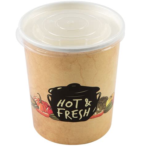 Choice 32 Oz Medley Double Poly Coated Paper Soup Hot Food Cup With Vented Plastic Lid 25 Pack