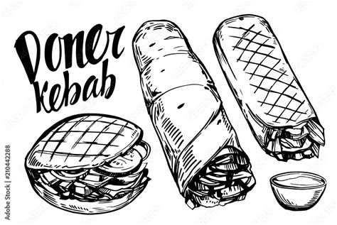 Doner Kebab Hand Drawn Sketch Converted To Vector Stock Vector Adobe