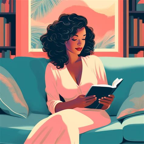 Premium Vector African American Woman Reading Book On Sofa