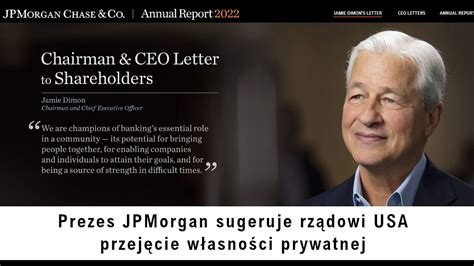 Prezes Jpmorgan Sugeruje Rz Dowi Usa Przej Cie W Asno Ci Prywatnej