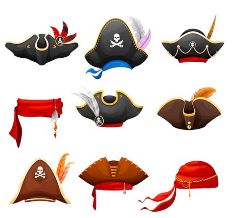 Premium Vector | Cartoon tricorn bandana and pirate cocked hats