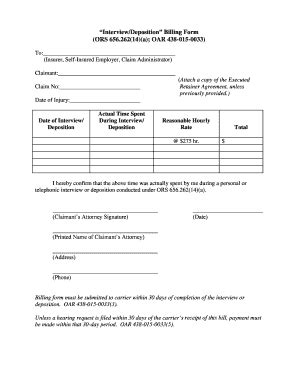 Fillable Online Interviewdeposition Billing Form Ors A Oar Fax