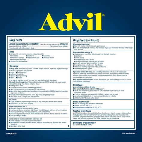 Advil Drug Facts Label