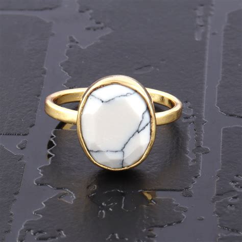 White Howlite Ring Natural Howlite Gold Plated Adjustable Etsy