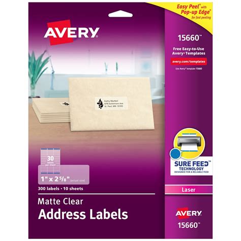 Avery Address Labels, Sure Feed, 1" x 2-5/8", 300 Clear Labels (15660) - Walmart.com - Walmart.com