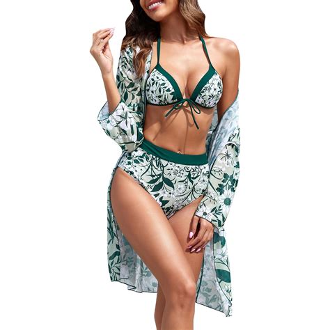 Knosfe Womens Bikini Swimsuits Three Piece With Cover Ups Halter Bottom