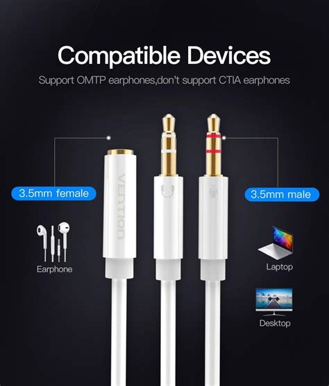 Vention อะแดปเตอร์หูฟังตัวแยกสัญญาณเสียงสาย Aux 35มม สำหรับ