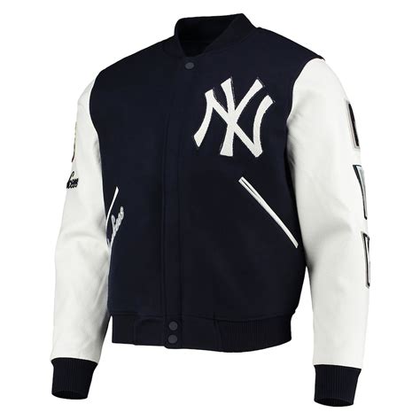 Wool Leather New York Yankees Navy Blue And White Varsity Jacket