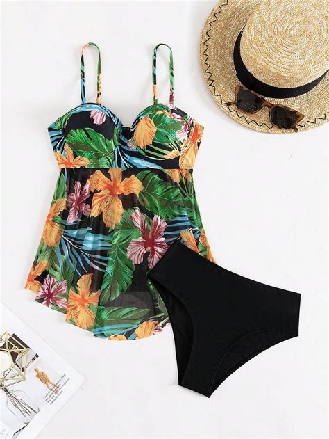 Shein Swim Classy Tropical Print Push Up Bikini Swimsuit For Sale