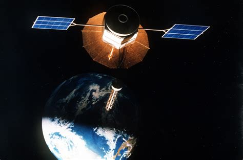 An artist's concept of the Fleet Satellite Communication satellite in ...