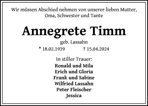 Traueranzeigen Von Annegrete Timm Trauer Gedenken