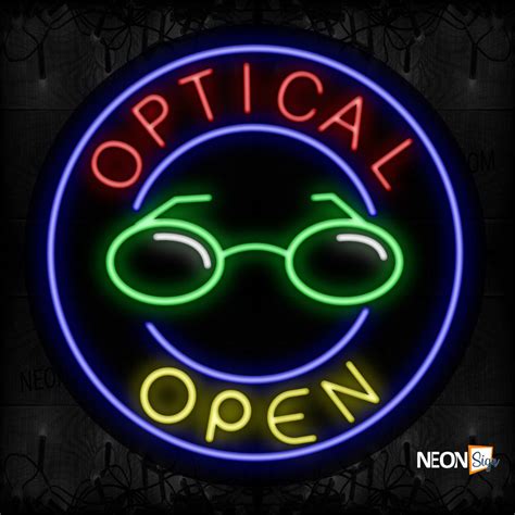 Optical Open With Circle Border Neon Sign