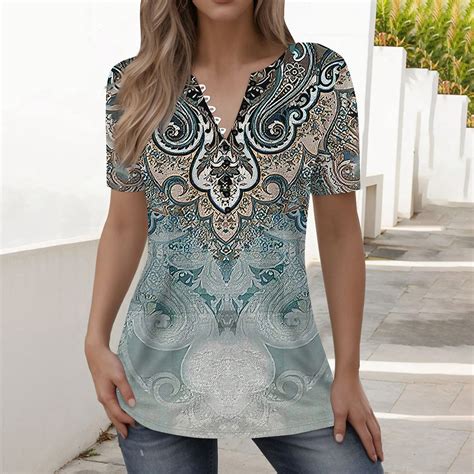 Ydkzymd Long T Shirts For Women Short Sleeve Floral Flowers Button Down