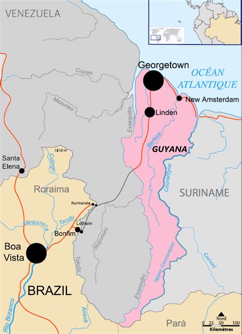 Map of Guyana showing the Borders with Venezuela-Brazil-Suriname | Guyana, Map, Venezuela