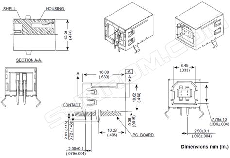 USB B Type Female Right Angle PCB Mount 3966 Sunrom Electronics