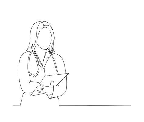 Premium Vector Continuous Line Drawing Of Woman Doctor Holding