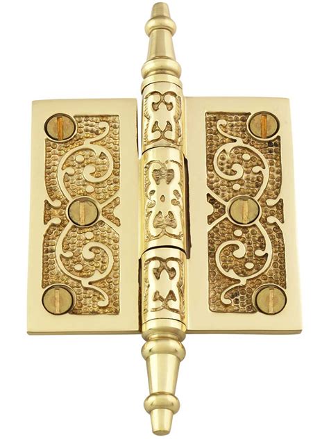 Inch Solid Brass Steeple Tip Hinge With Decorative Vine Pattern