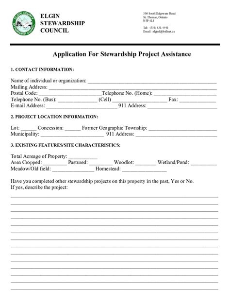 Fillable Online Stewardship Project Assistance Application Long Doc Fax