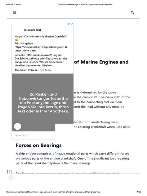 Types of Main Bearings of Marine Engines and Their Properties | PDF