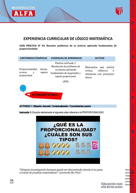 Gu A Pr Ctica Proporcionalidad Experiencia Curricular De L Gico