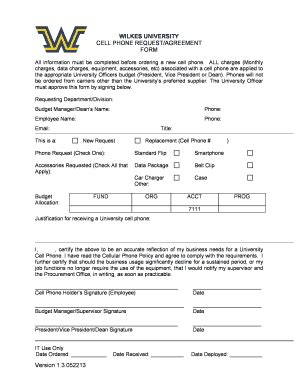 Fillable Online Cellular Phone Request Form Wilkes University Fax