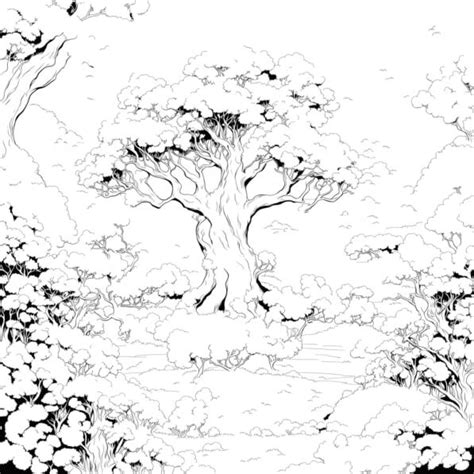 Télécharger Dessin de paysage forestier serein avec arbres et fleurs