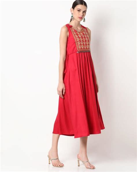 Buy Flared Dress With Embroidered Yoke Online At Best Prices In India