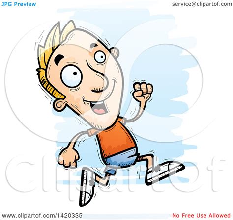 Clipart Of A Cartoon Doodled Blond White Man Running Royalty Free