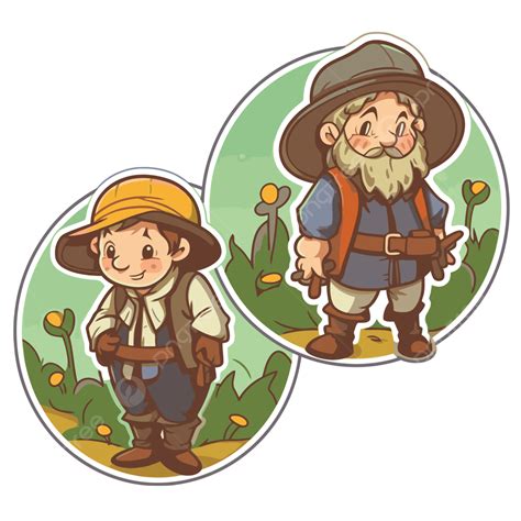 Pair Of Colorful Stickers With An Image Of Two Boys Wearing Yellow Hats