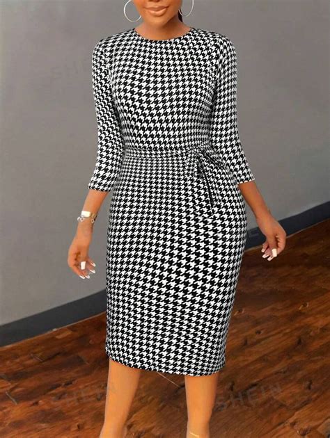 Shein Unity Plaid Print Bodycon Long Sleeve Dress Shein Usa