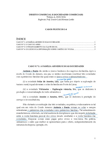 Direito Comercial II Sociedades Comerciais Casos DIREITO