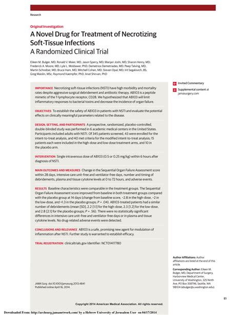 Pdf A Novel Drug For Treatment Of Necrotizing Soft Tissue Infections A Randomized Clinical Trial