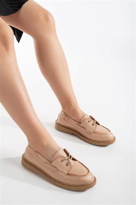 Rahat Kalıp Termo Taban Bağcıklı Kadın Nude Cilt Loafer TBACR804 Tonny Black