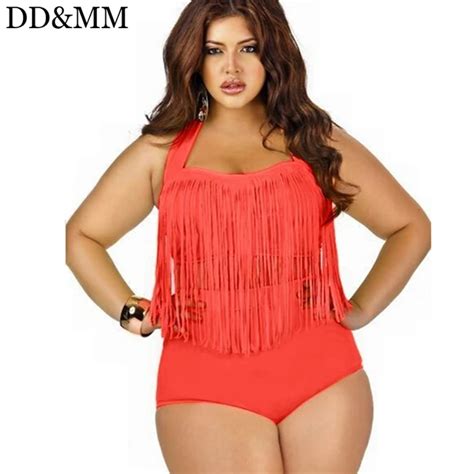 DD MM Bikini Vintage Lange Quaste Fringe Frauen Plus Size Bademode Hohe Taille Badeanzug Wear