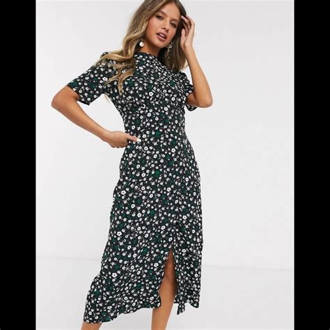 Asos Dresses Asos Design Midi Tea Dress With Buttons In Floral