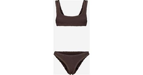 Reina Olga Ginny Boobs Crinkled Fabric Bikini In Brown Lyst