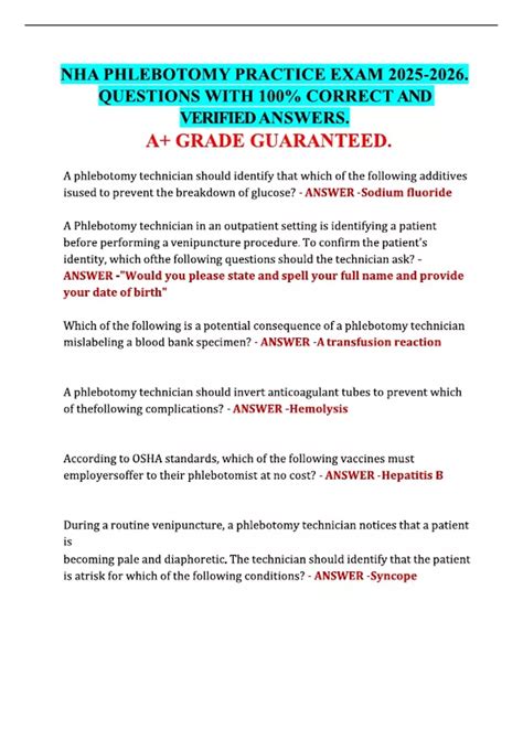 nha practice exam for phlebotomy 4