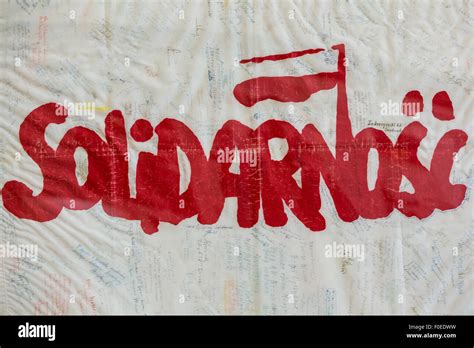 Solidarnosc flag and signatures from visitors at the Solidarnosc Museum ...